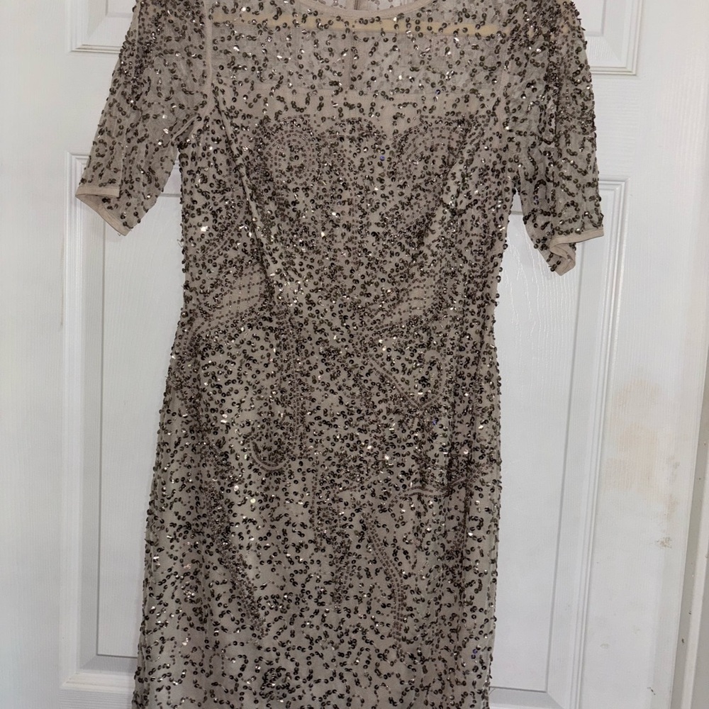 Adrianna Papell Sequin Midi Dress in Cream